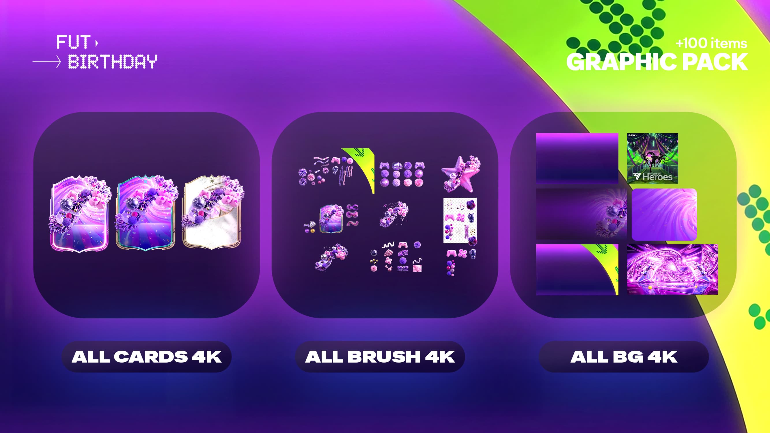 FC26 FUT Birthday - Graphic Pack (4K Backgrounds, Brushes & Thumbnail Assets)
