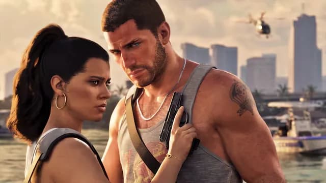 Jason and Lucia in front of the Vice City harbour, GTA 6