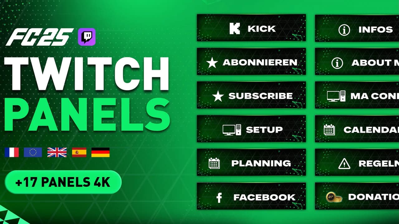 FC25 TWITCH PANELS (COMPATIBLE WITH YOUTUBE, KICK, PNG FORMAT…)