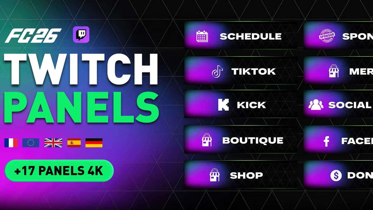 FC26 Twitch Panels Template - 18+ Multilingual Panels (EN/FR/ES/DE)
