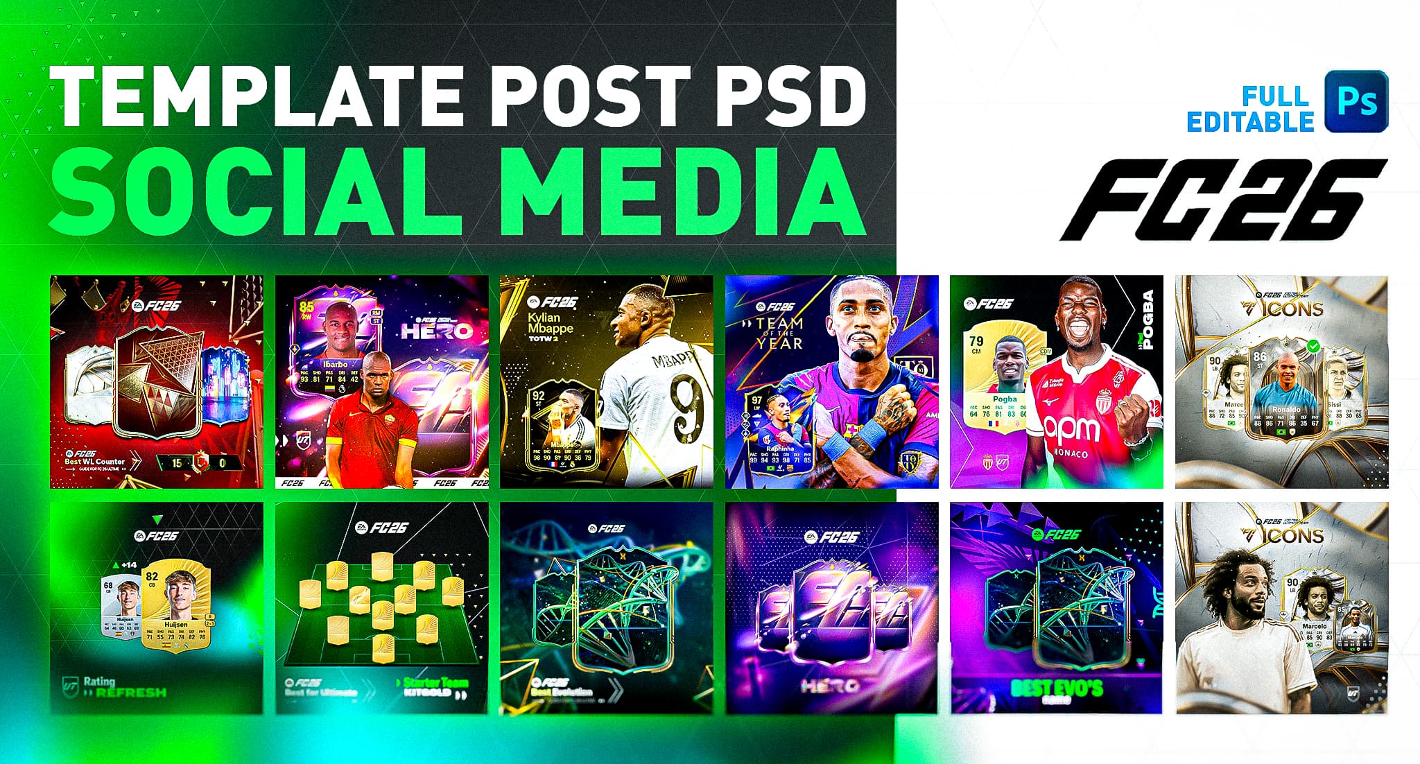 Preview of FC26 starter team social post template - PSD editable