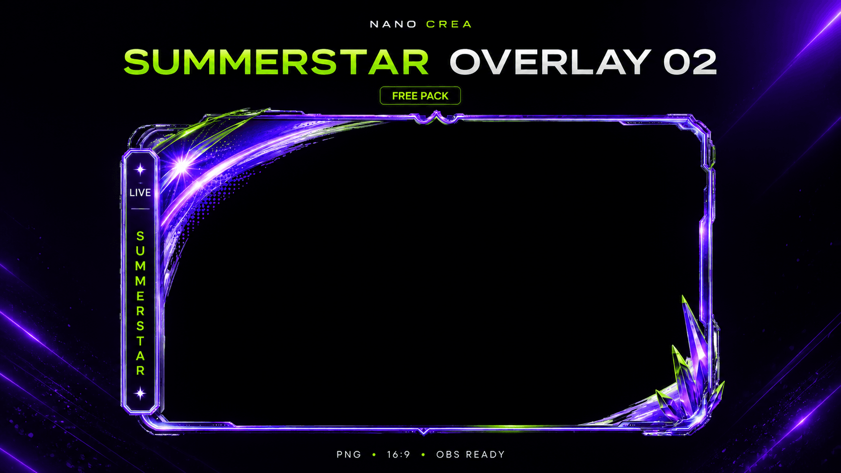 FC26 Summerstar free camera overlay pack preview with purple and green neon webcam frame by NanoCrea