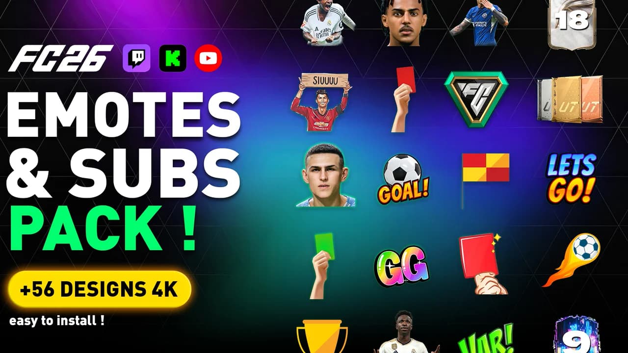 FC26 Emote & Sub Badge Pack - 56+ HD Designs (1-24 Months | 4K + PSD)