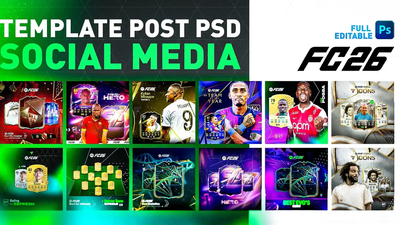 FC26 Social Media Templates Pack (12+ PSDs & JPGs + Bonus)