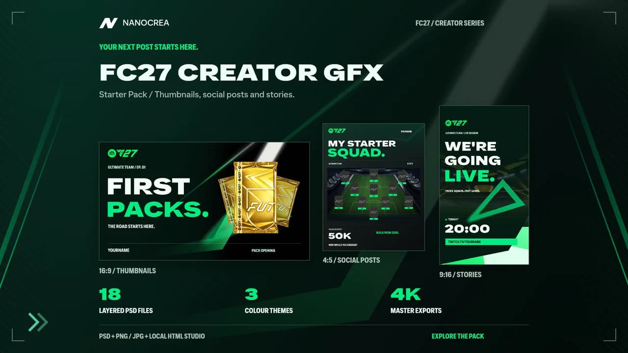 FC27 Creator GFX Starter Pack - Editable Social Templates