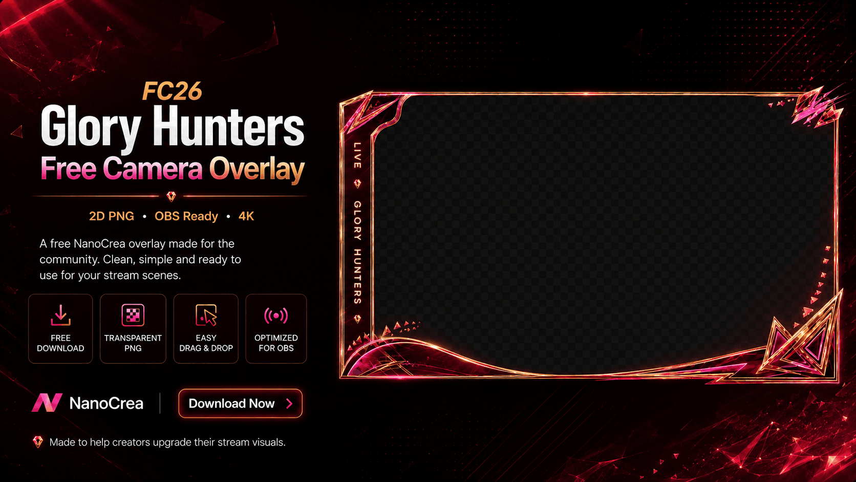 FC26 Glory Hunters Camera Overlay Pack - 2D PNG / 4K / OBS Ready