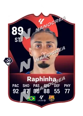 POTM LALIGA EA SPORTS-Karte von Raphinha, Wertung 89